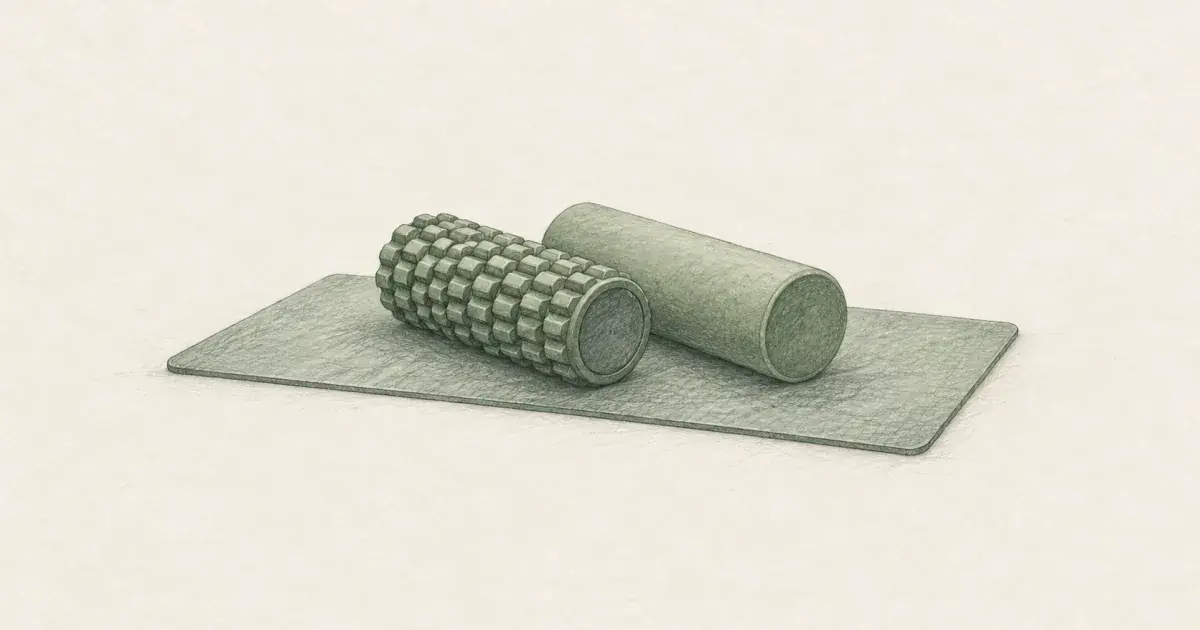 Pencil sketch of textured and smooth foam rollers on a home recovery mat