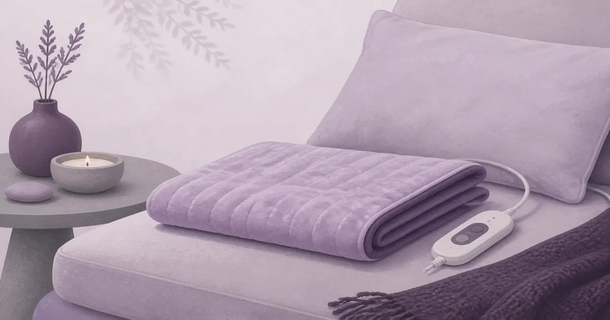 Flat illustration of an electric heating pad on a lounge cushion